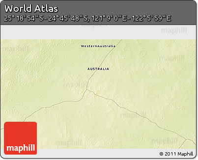 Physical 3D Map of the Area around 25° 2' 21" S, 121° 37' 30" E