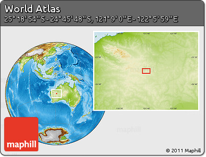 Physical Location Map of the Area around 25° 2' 21" S, 121° 37' 30" E
