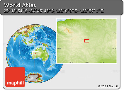 Physical Location Map of the Area around 25° 2' 21" S, 122° 28' 29" E