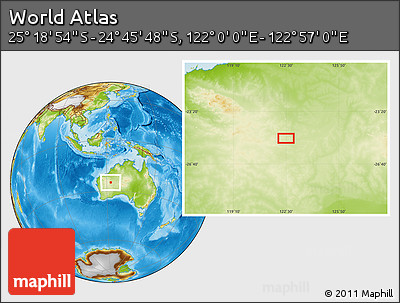 Physical Location Map of the Area around 25° 2' 21" S, 122° 28' 29" E