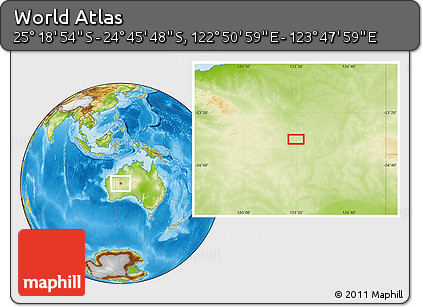Physical Location Map of the Area around 25° 2' 21" S, 123° 19' 29" E