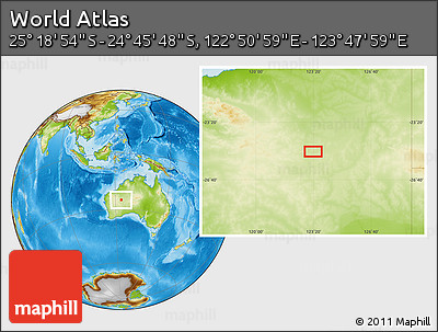 Physical Location Map of the Area around 25° 2' 21" S, 123° 19' 29" E