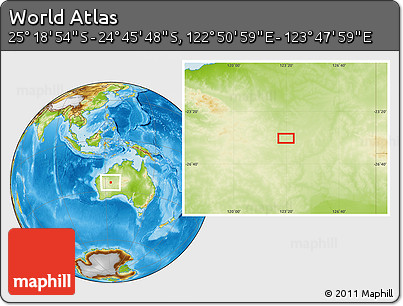 Physical Location Map of the Area around 25° 2' 21" S, 123° 19' 29" E