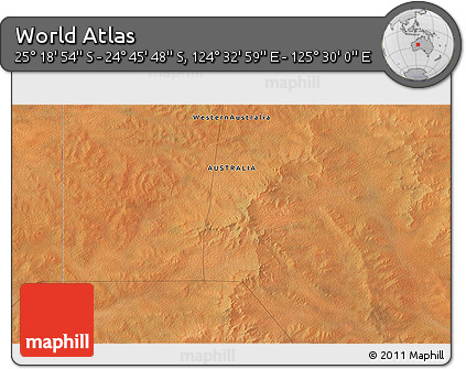 Satellite 3D Map of the Area around 25° 2' 21" S, 125° 1' 30" E