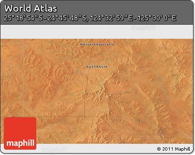 Satellite 3D Map of the Area around 25° 2' 21" S, 125° 1' 30" E