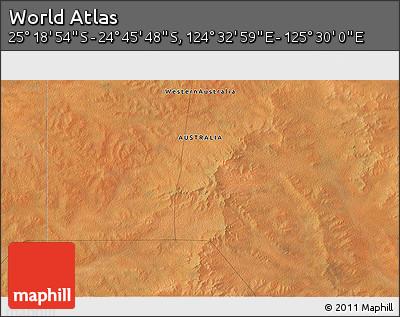 Satellite 3D Map of the Area around 25° 2' 21" S, 125° 1' 30" E