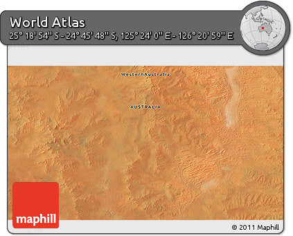Satellite 3D Map of the Area around 25° 2' 21" S, 125° 52' 30" E