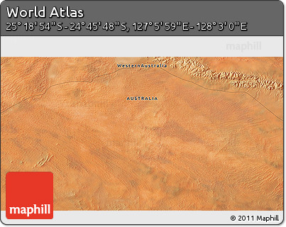 Satellite 3D Map of the Area around 25° 2' 21" S, 127° 34' 30" E