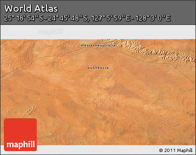 Satellite 3D Map of the Area around 25° 2' 21" S, 127° 34' 30" E