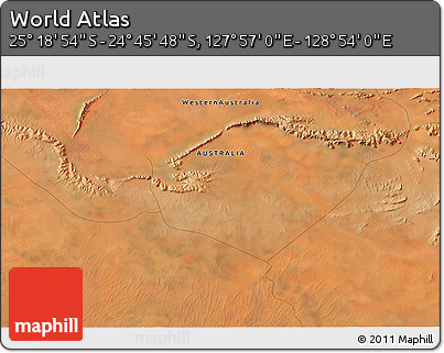 Satellite 3D Map of the Area around 25° 2' 21" S, 128° 25' 30" E