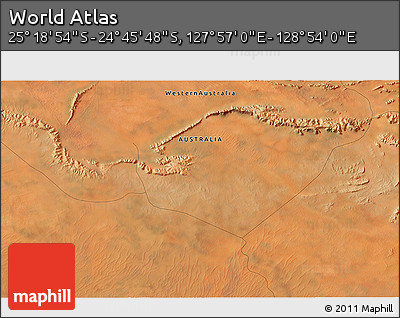 Satellite 3D Map of the Area around 25° 2' 21" S, 128° 25' 30" E