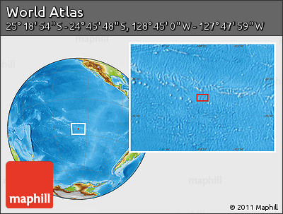 Physical Location Map of the Area around 25° 2' 21" S, 128° 16' 30" W