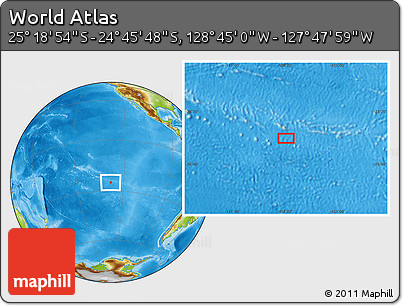 Physical Location Map of the Area around 25° 2' 21" S, 128° 16' 30" W