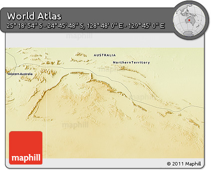 Physical 3D Map of the Area around 25° 2' 21" S, 129° 16' 30" E