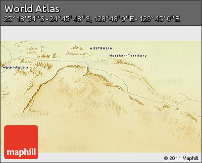 Physical 3D Map of the Area around 25° 2' 21" S, 129° 16' 30" E