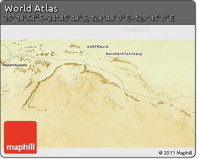Physical 3D Map of the Area around 25° 2' 21" S, 129° 16' 30" E