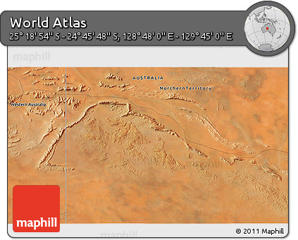 Satellite 3D Map of the Area around 25° 2' 21" S, 129° 16' 30" E