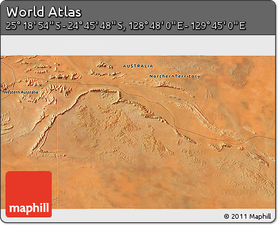 Satellite 3D Map of the Area around 25° 2' 21" S, 129° 16' 30" E