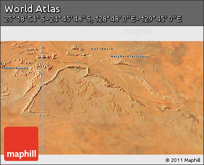 Satellite 3D Map of the Area around 25° 2' 21" S, 129° 16' 30" E
