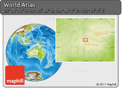 Physical Location Map of the Area around 25° 2' 21" S, 129° 16' 30" E