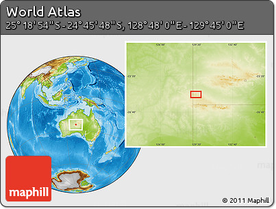 Physical Location Map of the Area around 25° 2' 21" S, 129° 16' 30" E