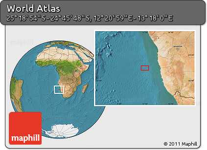 Satellite Location Map of the Area around 25° 2' 21" S, 12° 49' 29" E