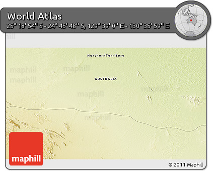 Physical 3D Map of the Area around 25° 2' 21" S, 130° 7' 30" E