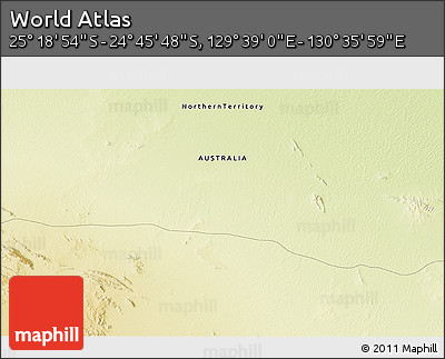 Physical 3D Map of the Area around 25° 2' 21" S, 130° 7' 30" E