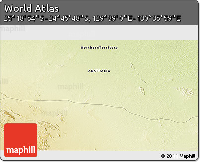 Physical 3D Map of the Area around 25° 2' 21" S, 130° 7' 30" E