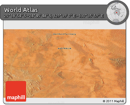 Satellite 3D Map of the Area around 25° 2' 21" S, 130° 7' 30" E
