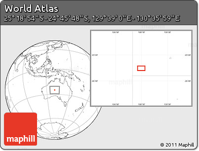 Blank Location Map of the Area around 25° 2' 21" S, 130° 7' 30" E