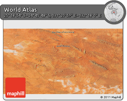 Satellite 3D Map of the Area around 25° 2' 21" S, 131° 49' 29" E