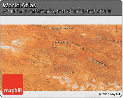 Satellite 3D Map of the Area around 25° 2' 21" S, 131° 49' 29" E