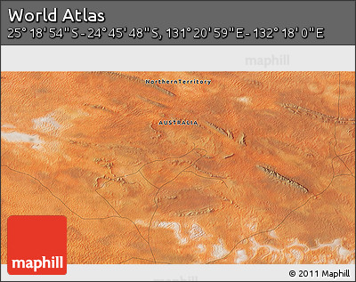 Satellite 3D Map of the Area around 25° 2' 21" S, 131° 49' 29" E