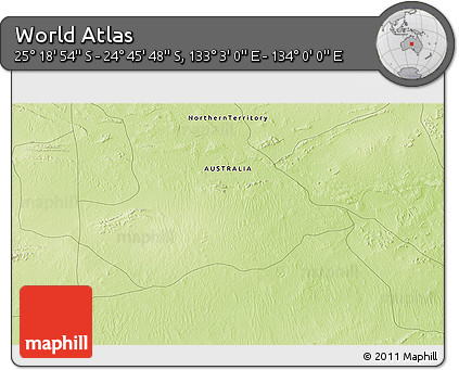Physical 3D Map of the Area around 25° 2' 21" S, 133° 31' 30" E