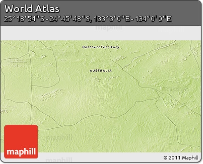 Physical 3D Map of the Area around 25° 2' 21" S, 133° 31' 30" E
