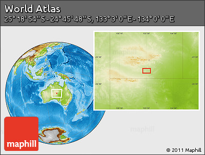 Physical Location Map of the Area around 25° 2' 21" S, 133° 31' 30" E
