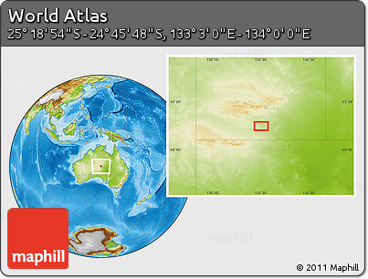Physical Location Map of the Area around 25° 2' 21" S, 133° 31' 30" E