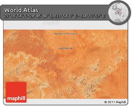 Satellite 3D Map of the Area around 25° 2' 21" S, 134° 22' 30" E