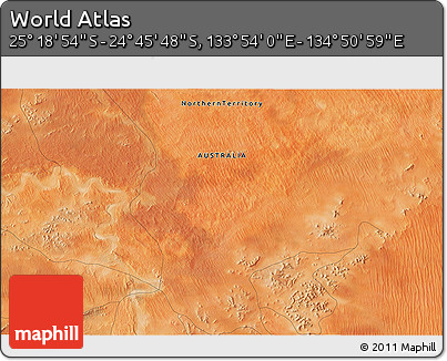 Satellite 3D Map of the Area around 25° 2' 21" S, 134° 22' 30" E