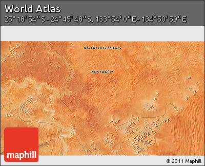 Satellite 3D Map of the Area around 25° 2' 21" S, 134° 22' 30" E