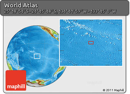 Physical Location Map of the Area around 25° 2' 21" S, 134° 13' 29" W