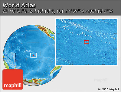 Physical Location Map of the Area around 25° 2' 21" S, 134° 13' 29" W