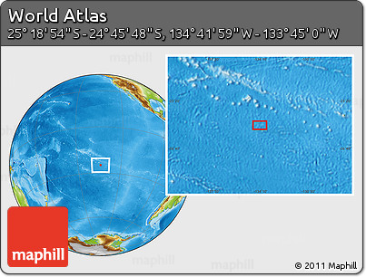 Physical Location Map of the Area around 25° 2' 21" S, 134° 13' 29" W