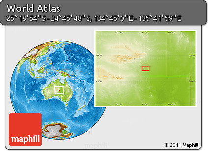 Physical Location Map of the Area around 25° 2' 21" S, 135° 13' 29" E