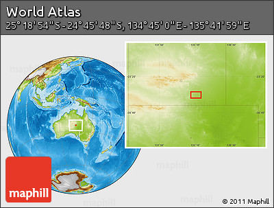 Physical Location Map of the Area around 25° 2' 21" S, 135° 13' 29" E