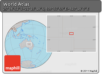 Gray Location Map of the Area around 25° 2' 21" S, 140° 19' 29" E