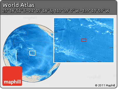 Shaded Relief Location Map of the Area around 25° 2' 21" S, 140° 10' 30" W