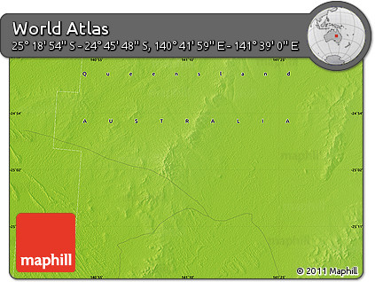 Physical Map of the Area around 25° 2' 21" S, 141° 10' 30" E