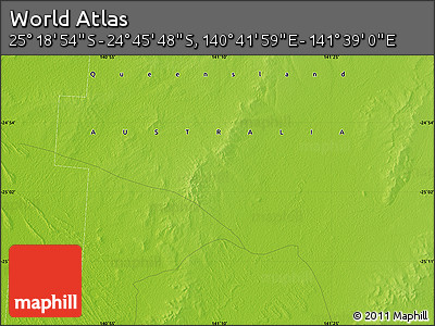 Physical Map of the Area around 25° 2' 21" S, 141° 10' 30" E